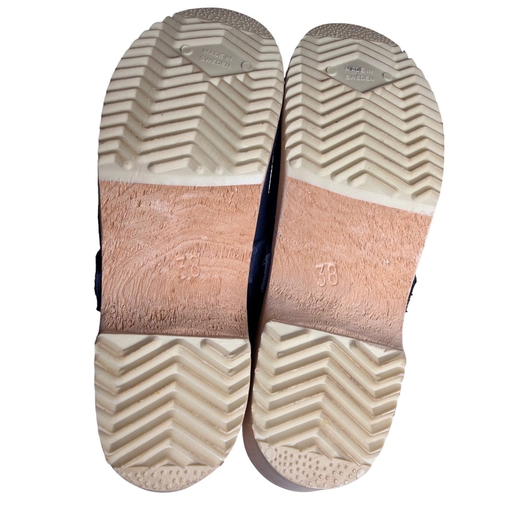 Cape Clogs Navy Blue Suede Swedish Wood Clog Mules 38 Scandinavian Minimalist - Picture 7 of 12